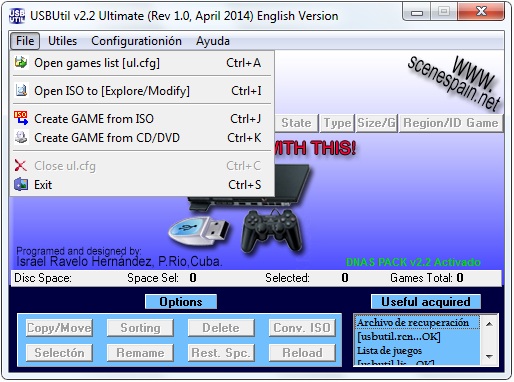 USBUtil v2.2 main interface showing PS2 game list
