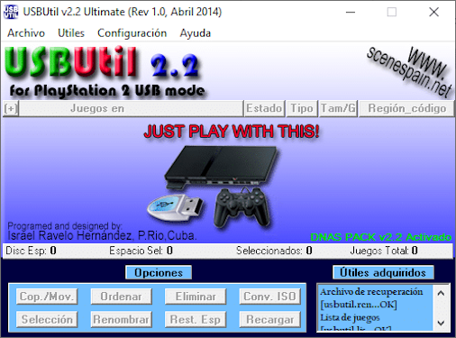USBUtil full application interface with game management tools