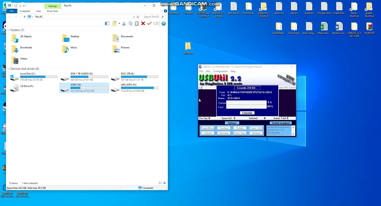 USBUtil conversion in progress showing file creation