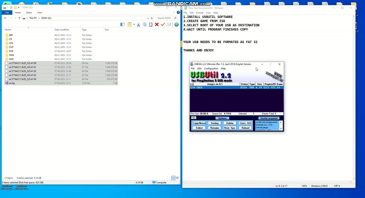 USBUtil game list showing converted game with details